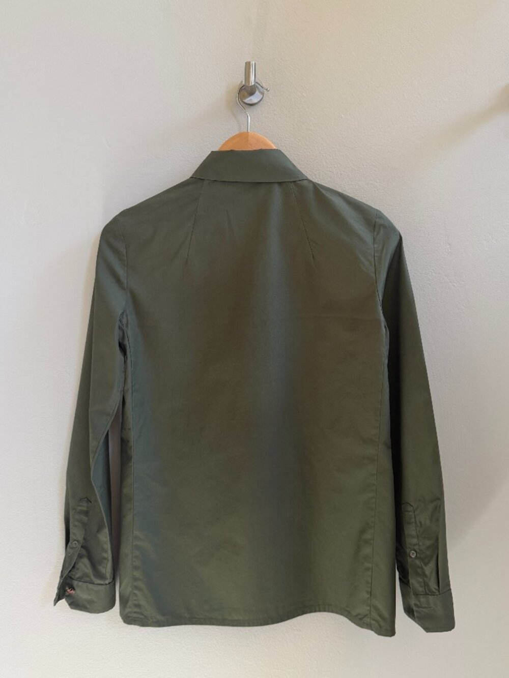 Kenzo Paris Olive Green Asymmetric Cotton Poplin Blouse Tiger Buttons - Picture 2 of 10